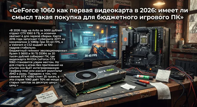 GeForce 1060 как первая видеокарта в 2026: имеет ли смысл такая покупка для бюджетного игрового ПК