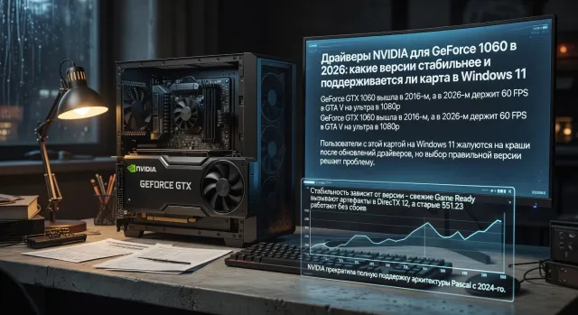 Драйверы NVIDIA для GeForce 1060 в 2026: какие версии стабильнее и поддерживается ли карта в Windows 11